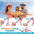 Anchor Sunglasses Straps 6-Pack Adjustable Sports Glasses Strap for Kids and Adults