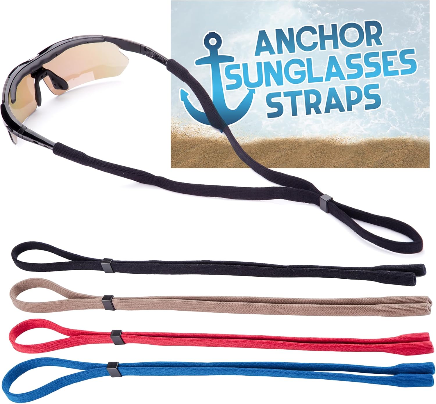 Anchor Sunglasses Straps 4-Pack Adjustable Sport Eyewear Straps